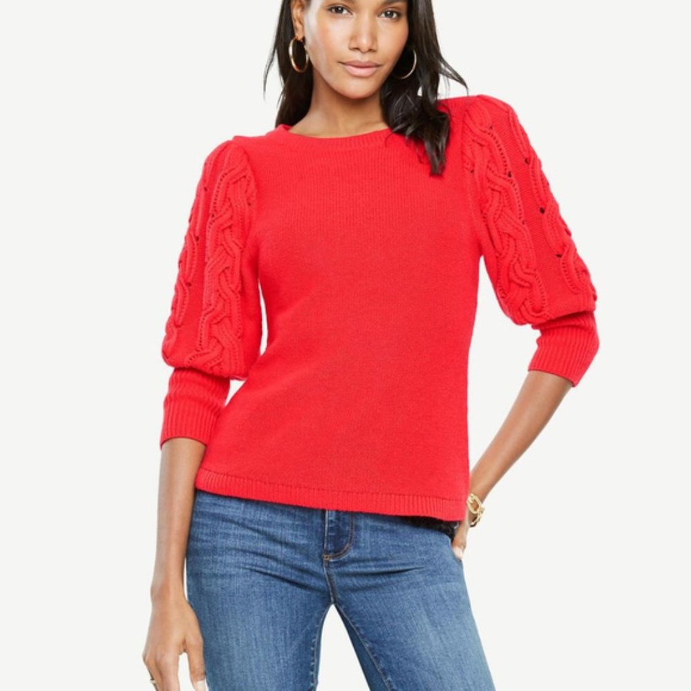 Ann Taylor puffy sleeve red sweater